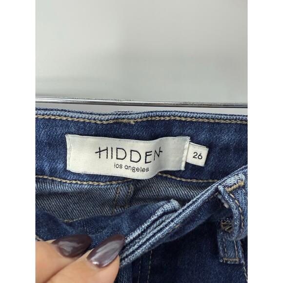 Hidden LA High Rise Straight Jeans Dark Wash Raw Hem Size 26 Stretch - Picture 5 of 11